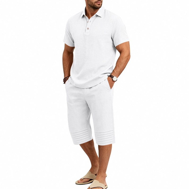 Men Summer Shirt and Crop Pants Set Casual Beach Outfit