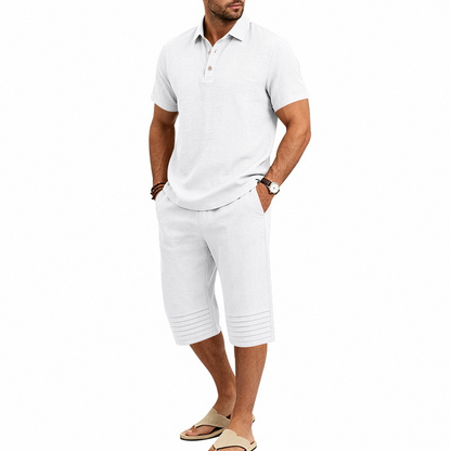Men Summer Shirt and Crop Pants Set Casual Beach Outfit