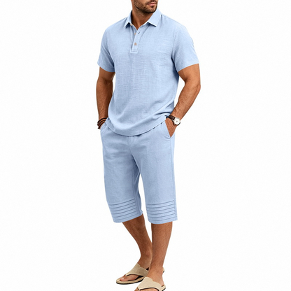 Men Summer Shirt and Crop Pants Set Casual Beach Outfit