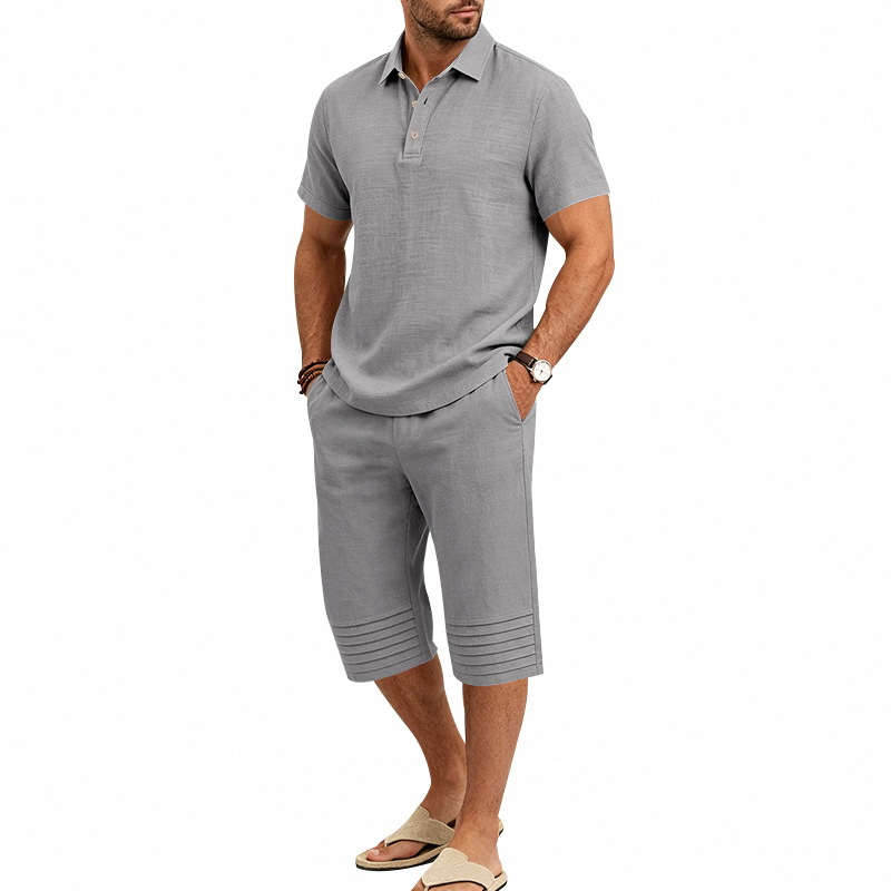 Men Summer Shirt and Crop Pants Set Casual Beach Outfit