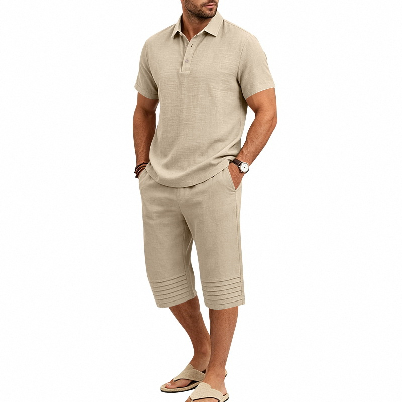 Men Summer Shirt and Crop Pants Set Casual Beach Outfit
