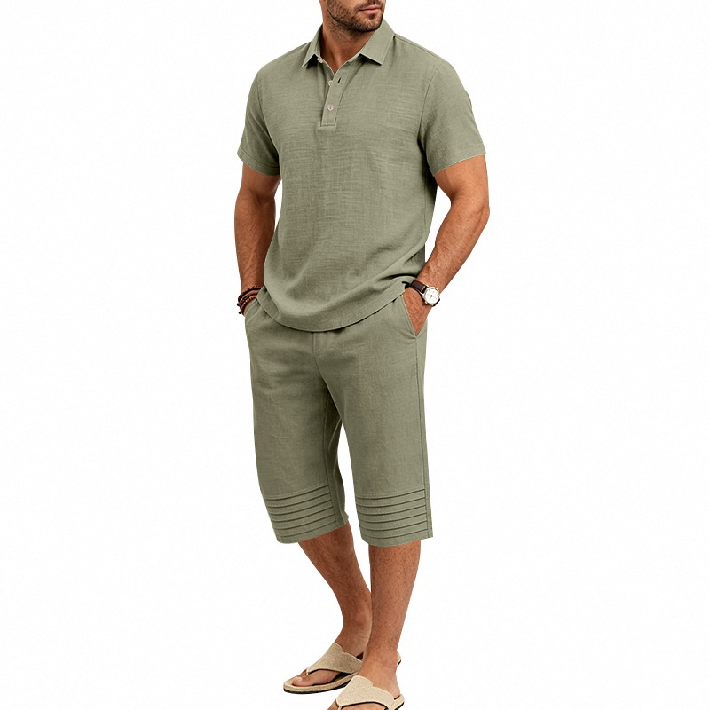 Men Summer Shirt and Crop Pants Set Casual Beach Outfit