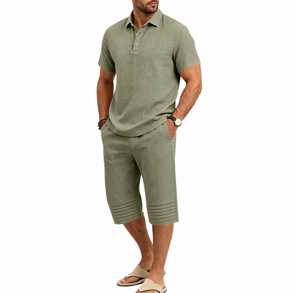 Men Summer Shirt and Crop Pants Set Casual Beach Outfit