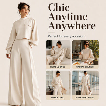 ✨ Effortless Comfort | Women's Cropped Top & Wide-Leg Pants 2-Piece Set✈️Free Shipping
