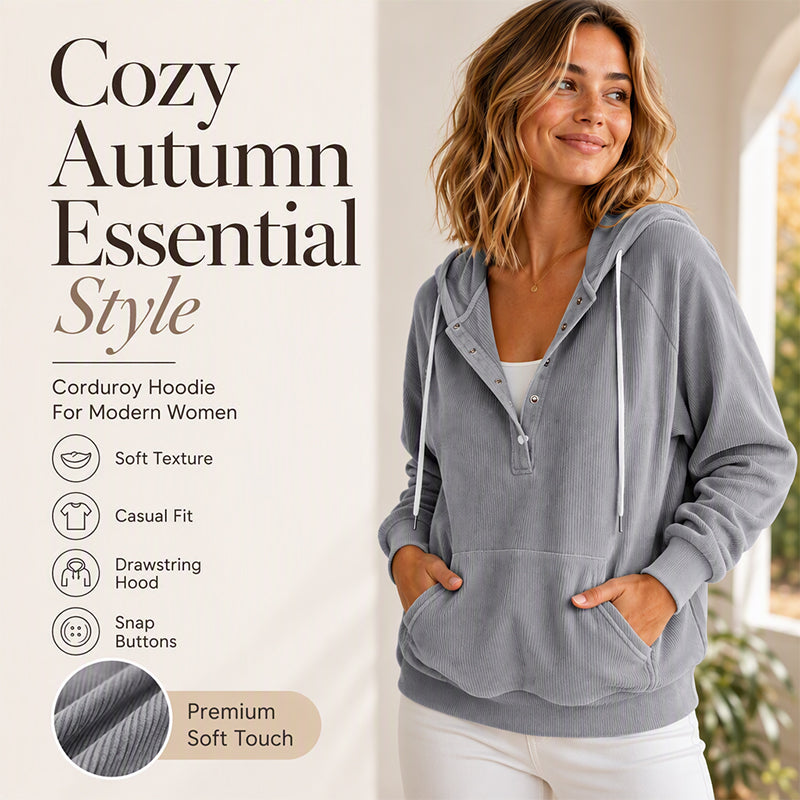 Women's Corduroy Half-Button Hooded Sweatshirt