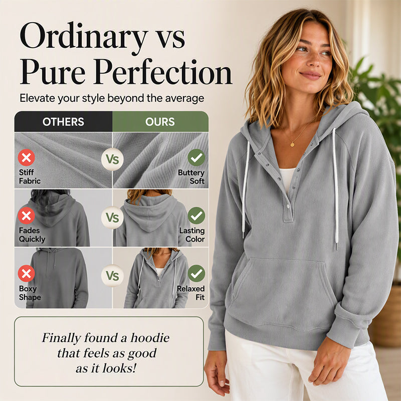 Women's Corduroy Half-Button Hooded Sweatshirt