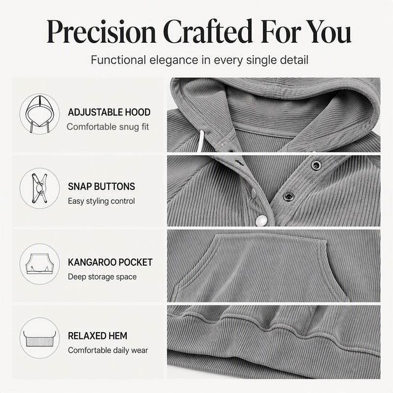 Women's Corduroy Half-Button Hooded Sweatshirt