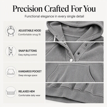 Women's Corduroy Half-Button Hooded Sweatshirt