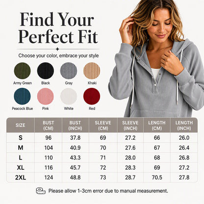 Women's Corduroy Half-Button Hooded Sweatshirt