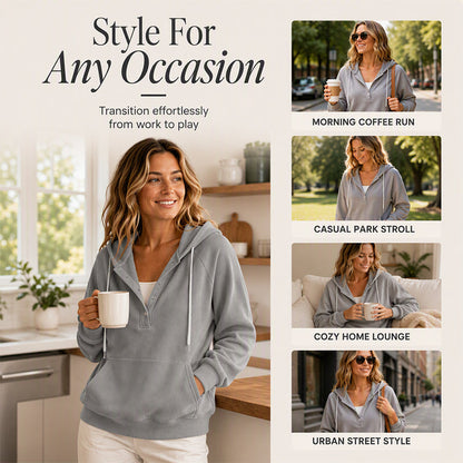 Women's Corduroy Half-Button Hooded Sweatshirt