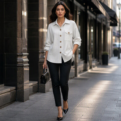 ⌛Limited-Time Offer-Women's Textured Long Sleeve Button-Down Shirt