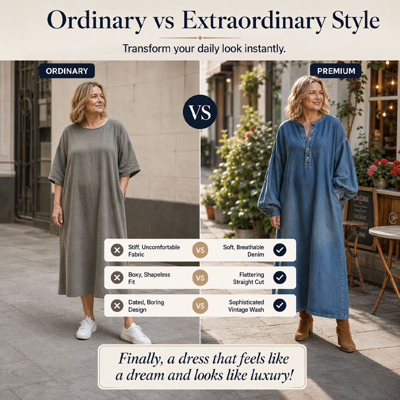 Women's Long Lantern Sleeve Maxi Denim Dress|Free Shipping！