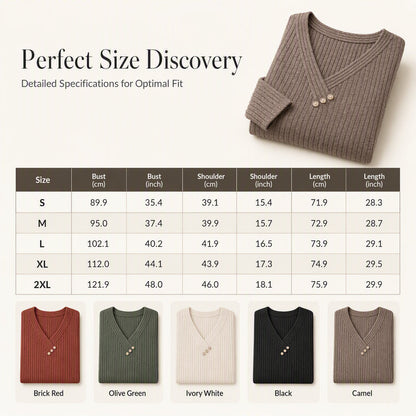 ✨ Women's Ribbed Knit V-Neck Top – Elegant Button Detail For A Chic Everyday Look🤍