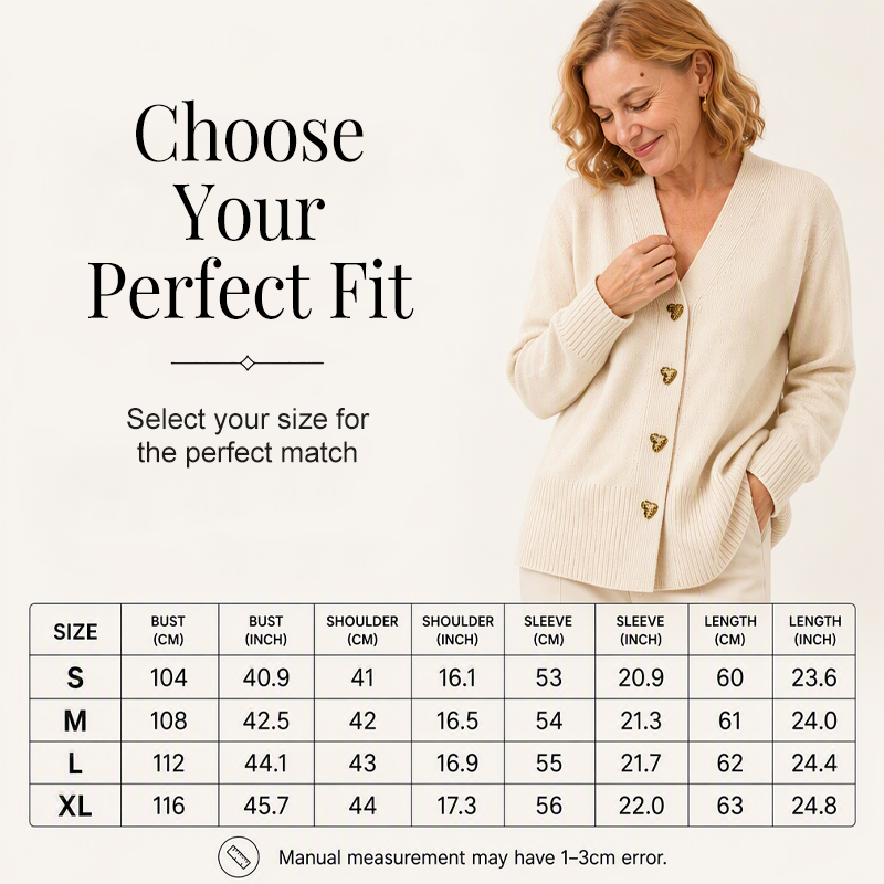 🧥Seasonal Style - Knit Cardigan with V-Neckline & Heart Accents – Cozy Warmth & Easy Pairing with Jeans or Dresses