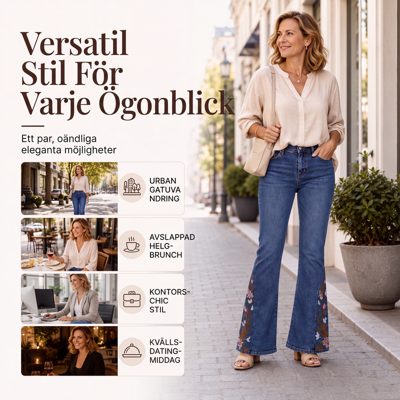 🎉NYHETER 2026✨|Högmidjade flare-jeans med broderade detaljer