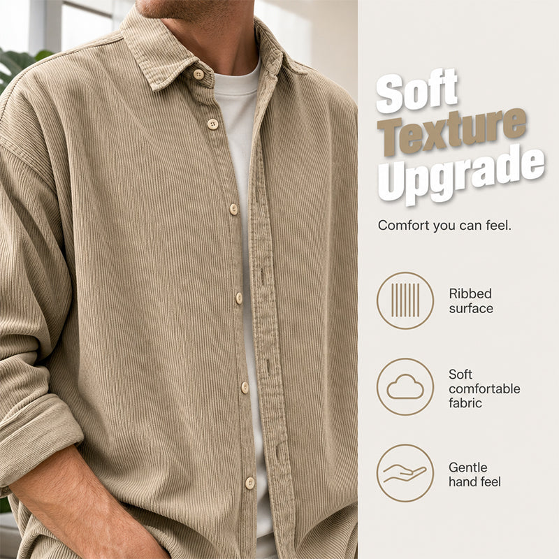 ✨ Timeless Comfort | Men's Relaxed-Fit Corduroy Button-Up Shirt