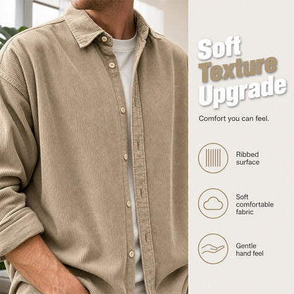 ✨ Timeless Comfort | Men's Relaxed-Fit Corduroy Button-Up Shirt