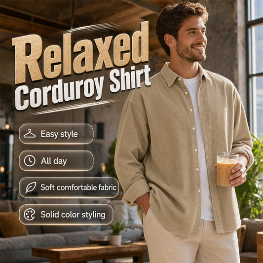 ✨ Timeless Comfort | Men's Relaxed-Fit Corduroy Button-Up Shirt