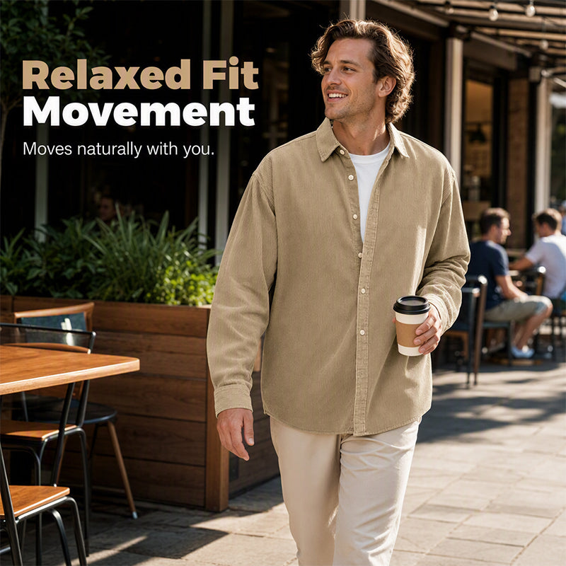 ✨ Timeless Comfort | Men's Relaxed-Fit Corduroy Button-Up Shirt