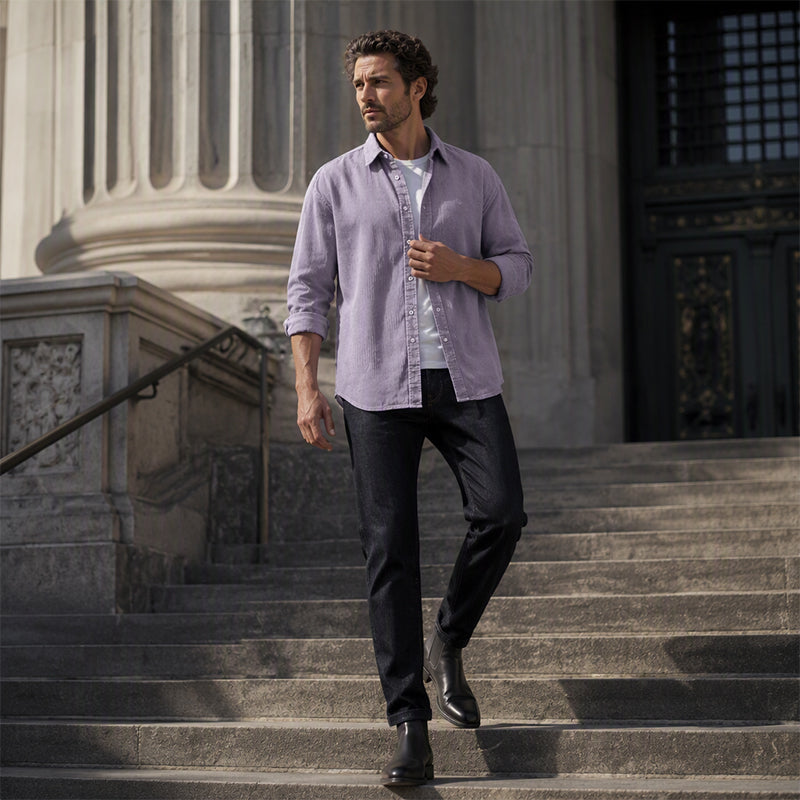 ✨ Timeless Comfort | Men's Relaxed-Fit Corduroy Button-Up Shirt