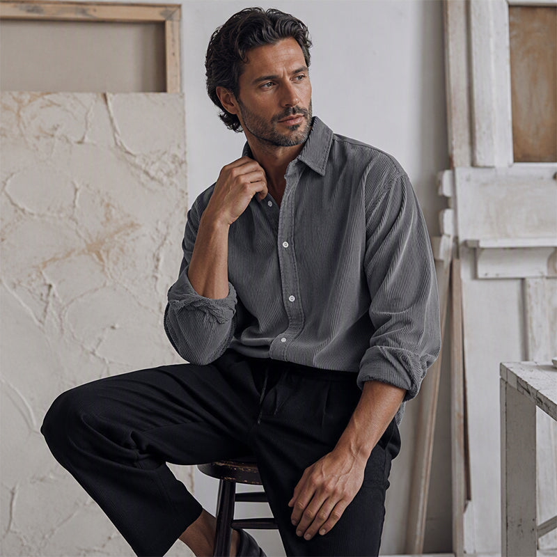 ✨ Timeless Comfort | Men's Relaxed-Fit Corduroy Button-Up Shirt
