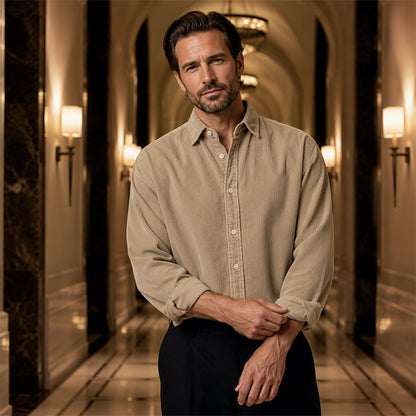 ✨ Timeless Comfort | Men's Relaxed-Fit Corduroy Button-Up Shirt