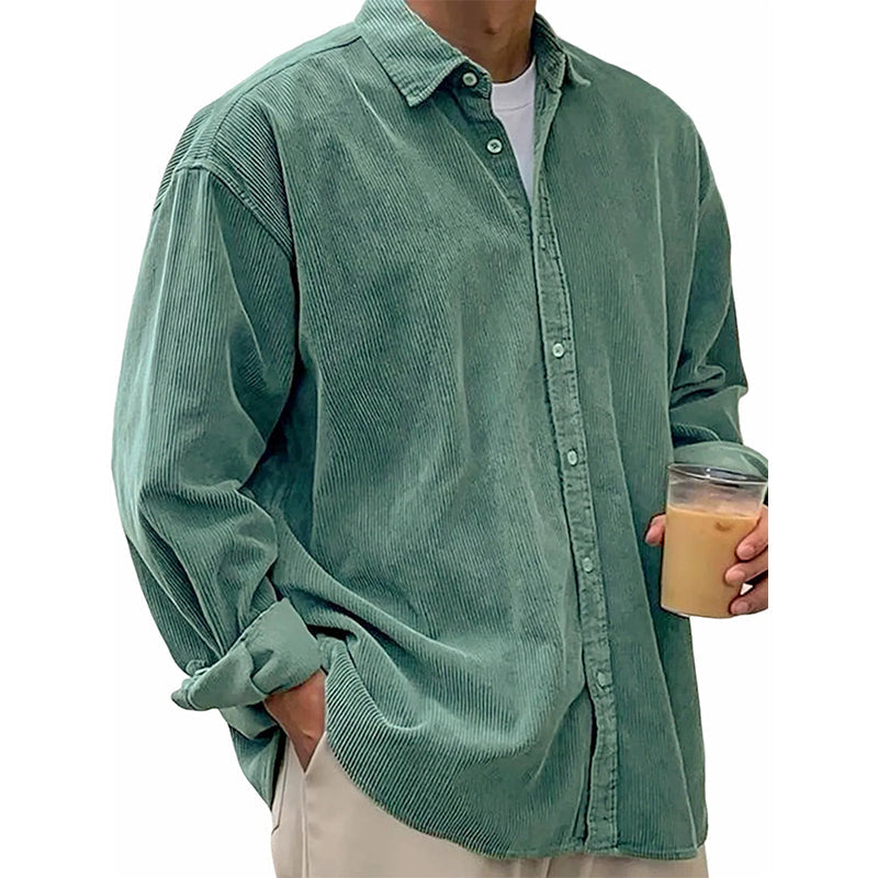 ✨ Timeless Comfort | Men's Relaxed-Fit Corduroy Button-Up Shirt