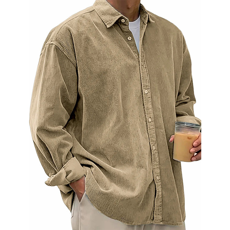 ✨ Timeless Comfort | Men's Relaxed-Fit Corduroy Button-Up Shirt