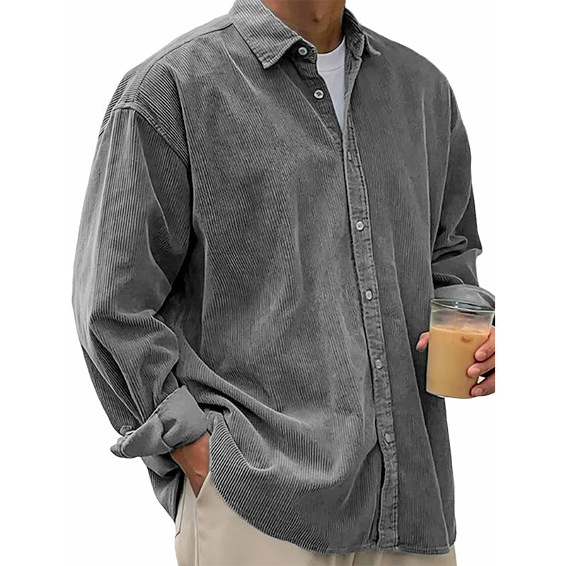 ✨ Timeless Comfort | Men's Relaxed-Fit Corduroy Button-Up Shirt