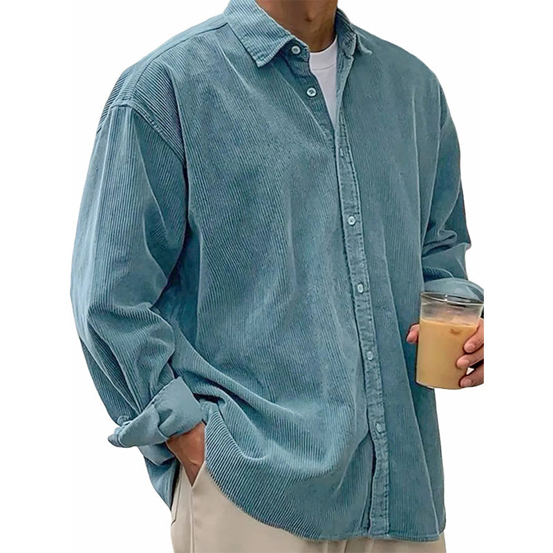 ✨ Timeless Comfort | Men's Relaxed-Fit Corduroy Button-Up Shirt