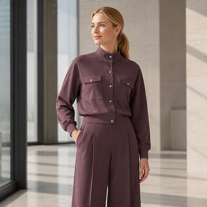 Women's Stylish Jacket & Wide Leg Pants 2-Piece Set