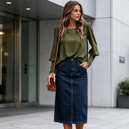 ✨ Elevated Everyday Style | Women's Lantern-Sleeve Relaxed Blouse