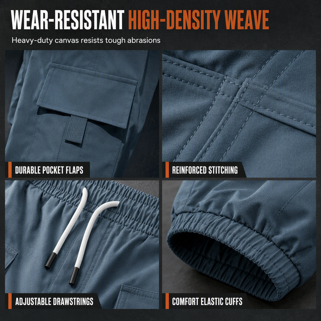 Men's Casual Loose Fit Multi Pocket Cargo Pants American Style Cropped Trousers for Spring and Autumn