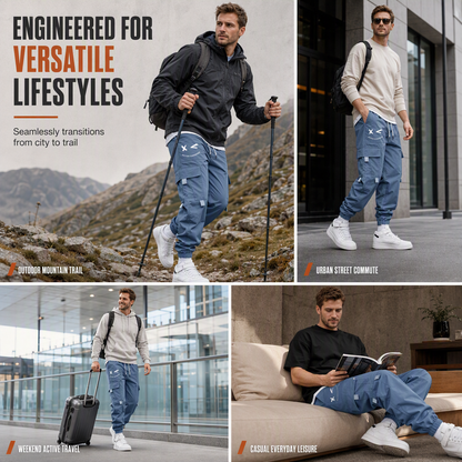 Men's Casual Loose Fit Multi Pocket Cargo Pants American Style Cropped Trousers for Spring and Autumn