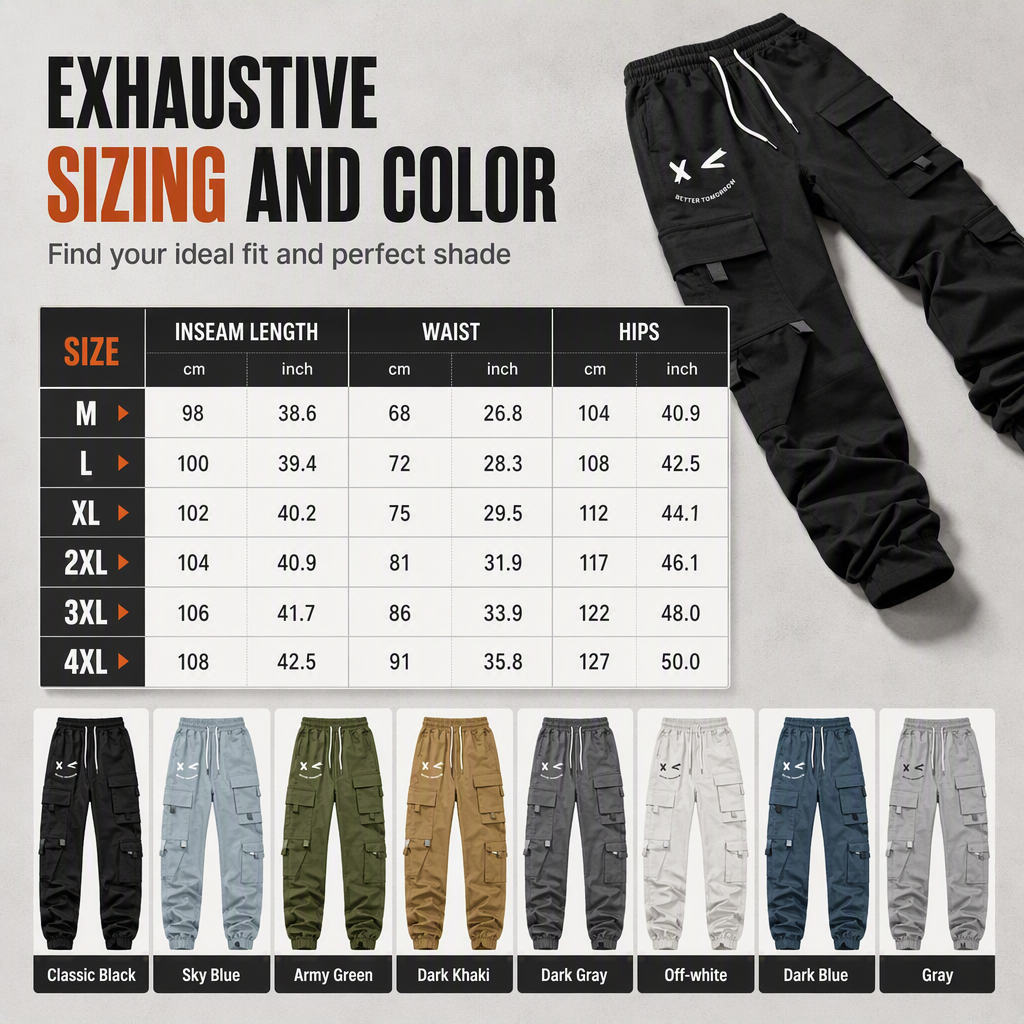 Men's Casual Loose Fit Multi Pocket Cargo Pants American Style Cropped Trousers for Spring and Autumn