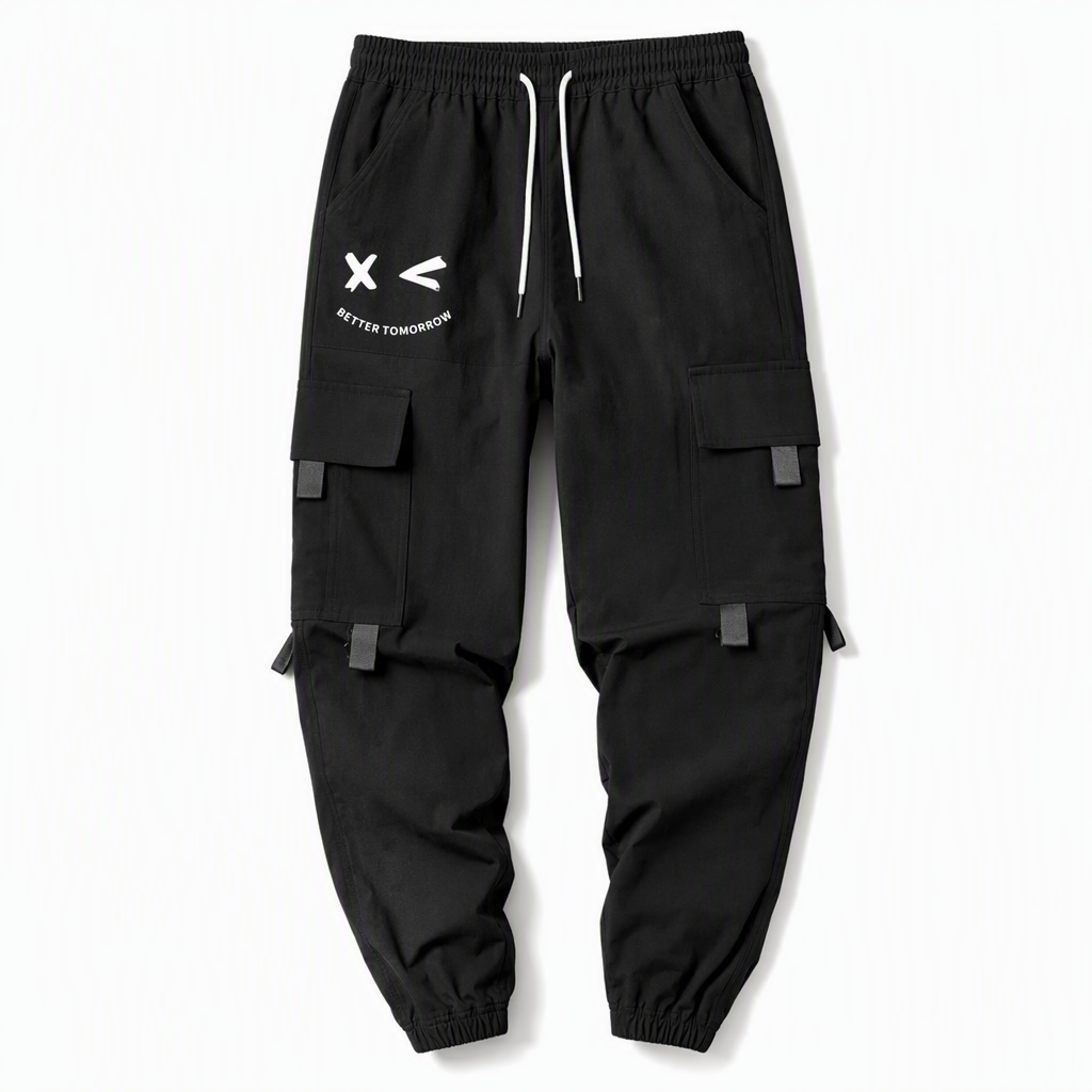 Men's Casual Loose Fit Multi Pocket Cargo Pants American Style Cropped Trousers for Spring and Autumn