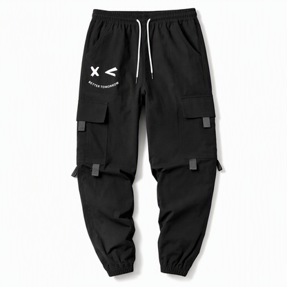 Men's Casual Loose Fit Multi Pocket Cargo Pants American Style Cropped Trousers for Spring and Autumn
