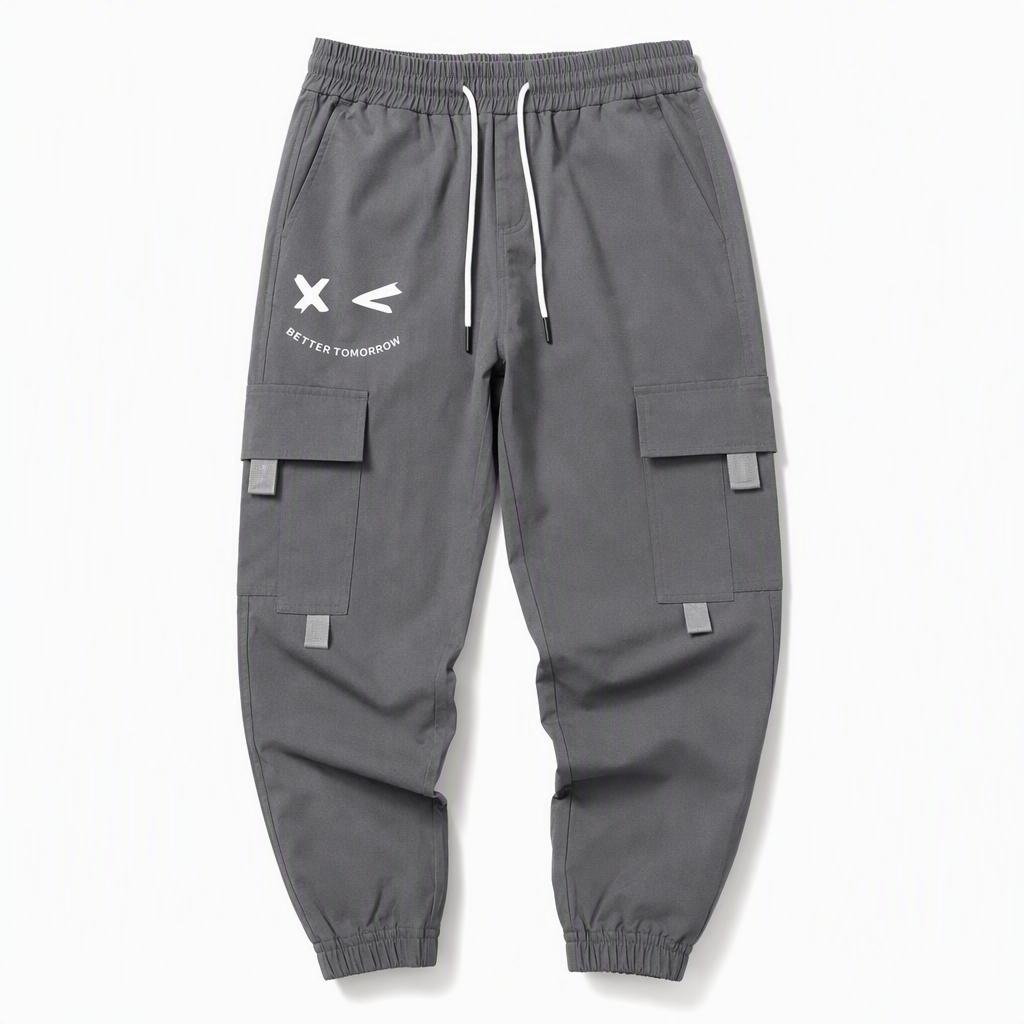 Men's Casual Loose Fit Multi Pocket Cargo Pants American Style Cropped Trousers for Spring and Autumn
