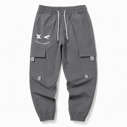 Men's Casual Loose Fit Multi Pocket Cargo Pants American Style Cropped Trousers for Spring and Autumn