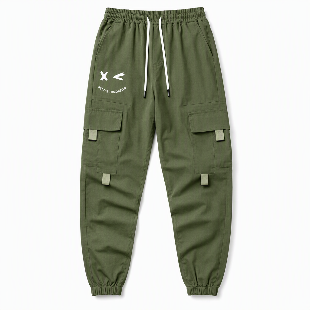 Men's Casual Loose Fit Multi Pocket Cargo Pants American Style Cropped Trousers for Spring and Autumn