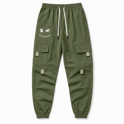 Men's Casual Loose Fit Multi Pocket Cargo Pants American Style Cropped Trousers for Spring and Autumn