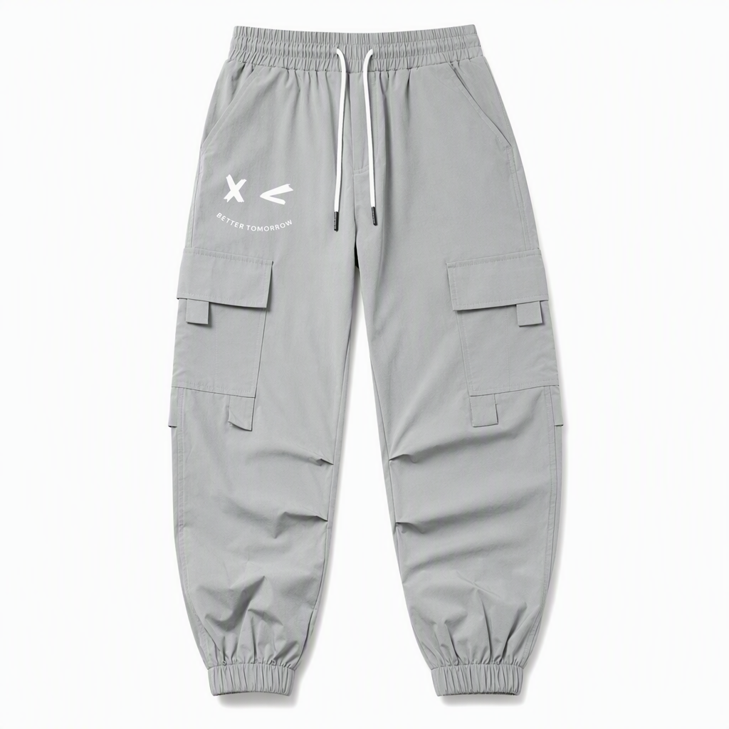 Men's Casual Loose Fit Multi Pocket Cargo Pants American Style Cropped Trousers for Spring and Autumn