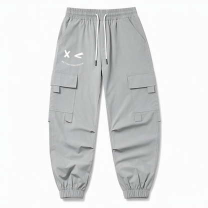 Men's Casual Loose Fit Multi Pocket Cargo Pants American Style Cropped Trousers for Spring and Autumn