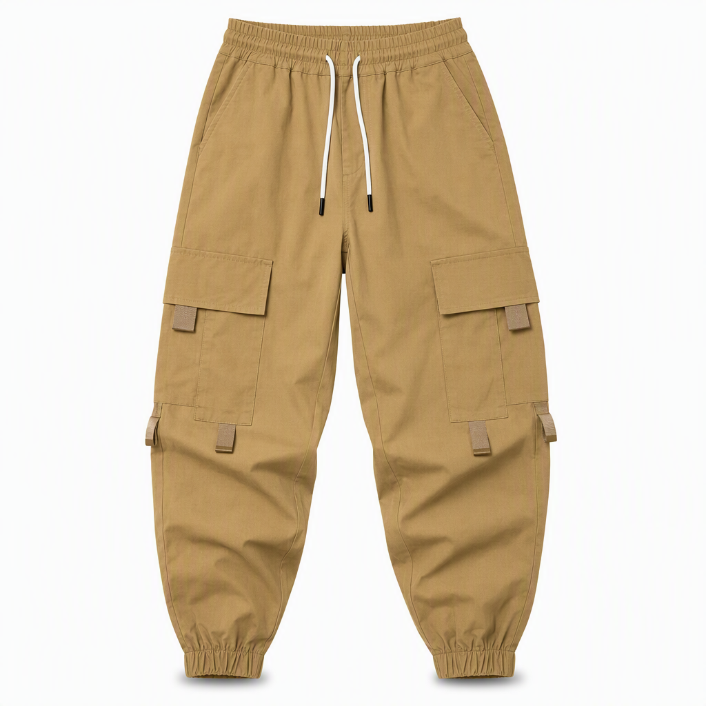 Men's Casual Loose Fit Multi Pocket Cargo Pants American Style Cropped Trousers for Spring and Autumn