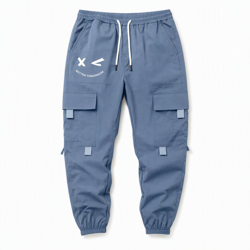 Men's Casual Loose Fit Multi Pocket Cargo Pants American Style Cropped Trousers for Spring and Autumn