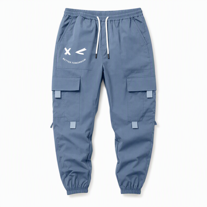 Men's Casual Loose Fit Multi Pocket Cargo Pants American Style Cropped Trousers for Spring and Autumn