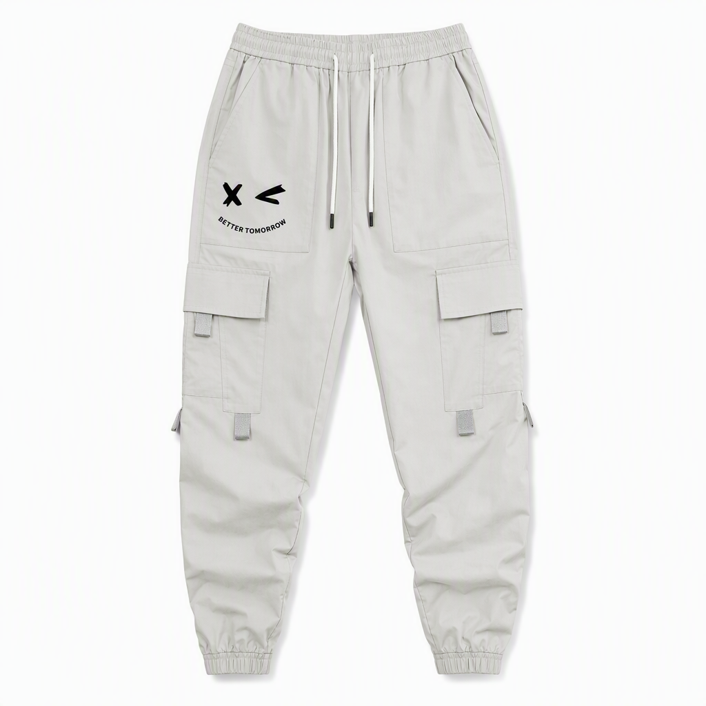 Men's Casual Loose Fit Multi Pocket Cargo Pants American Style Cropped Trousers for Spring and Autumn