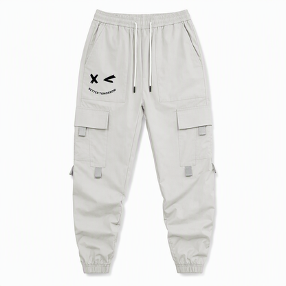 Men's Casual Loose Fit Multi Pocket Cargo Pants American Style Cropped Trousers for Spring and Autumn