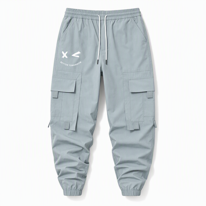 Men's Casual Loose Fit Multi Pocket Cargo Pants American Style Cropped Trousers for Spring and Autumn