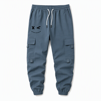 Men's Casual Loose Fit Multi Pocket Cargo Pants American Style Cropped Trousers for Spring and Autumn